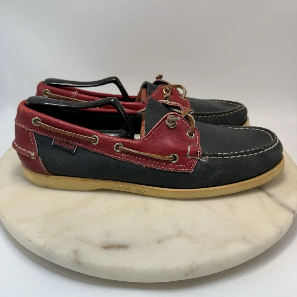 SEBAGO Portland Men's Navy/ Red Leather  Docksides Casual Boat Shoes Loafers 9N